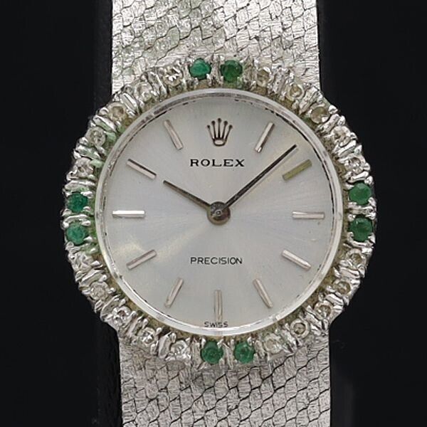 Vintage 18k 54g White Gold Diamond & Emerald Rolex Precision Vintage 18k 54g White Gold Diamond & Emerald Rolex Precision