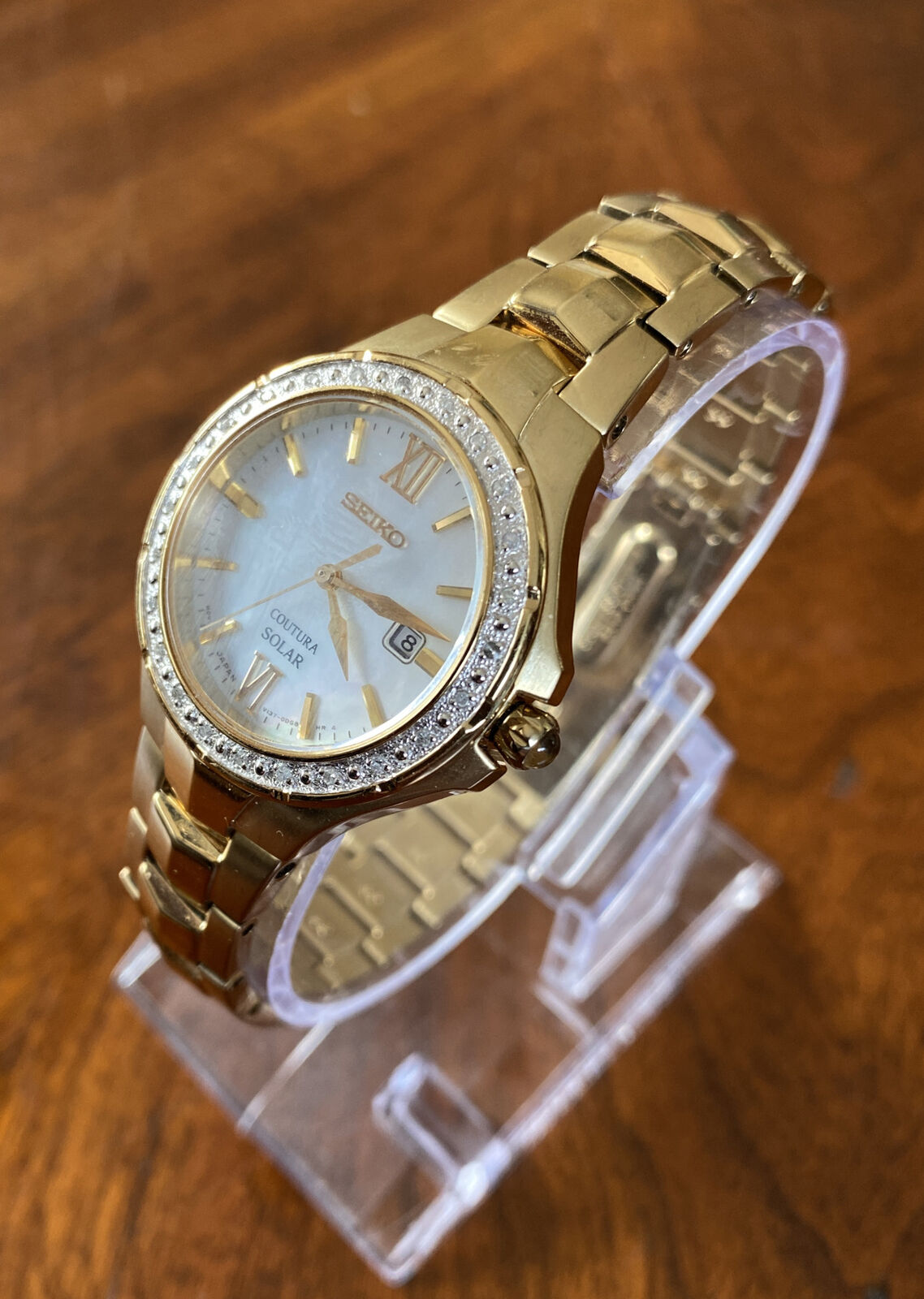 Ladies Seiko Coutura Solar Gold Diamond Watch V137 0BT0 W5