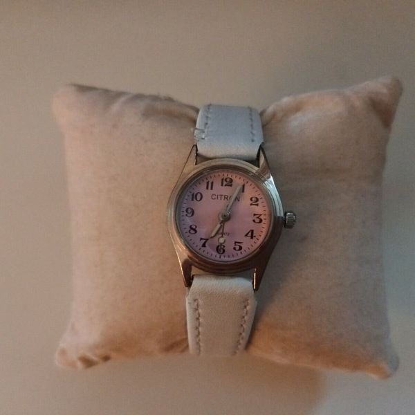 Citron Quartz Ladies Watch Light Up Hands White Calf Leather Strap