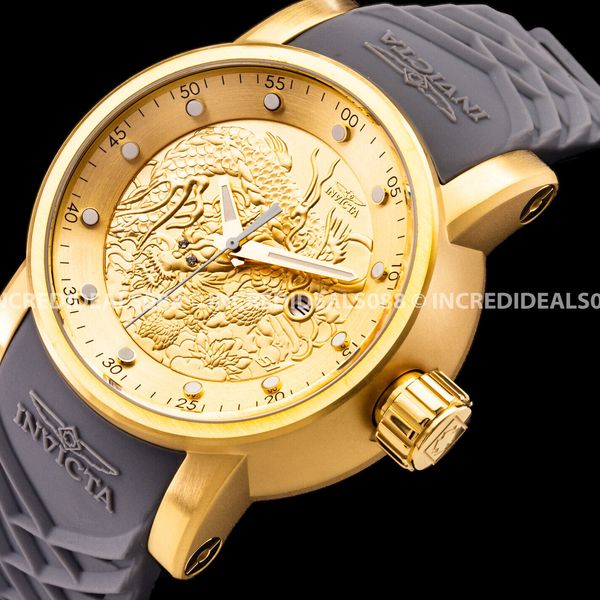Invicta S1 RALLY YAKUZA DRAGON 18K Gold Plate Dial GREY 48mm Strap