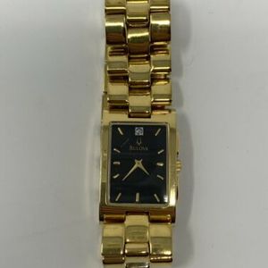 Stainless Bulova Quartz A2 Mens Chronograph watch Gold Black square dial WatchCharts Marketplace