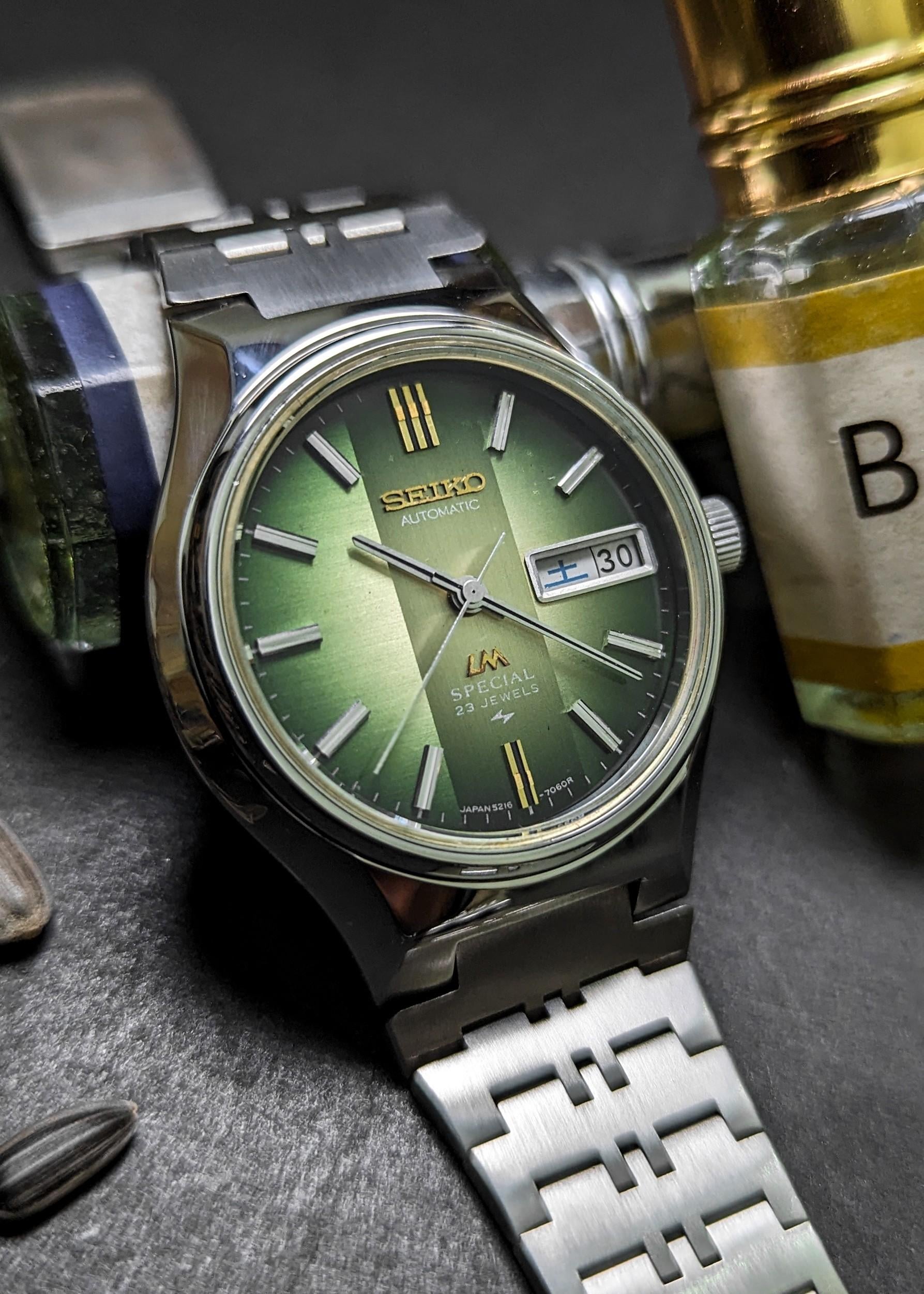 WTS] Vintage SEIKO LM ✨ Special Lord Matic - 23J 5216-7060 -- GREEN Dial  Kanji - 229 USD only ! | WatchCharts Marketplace