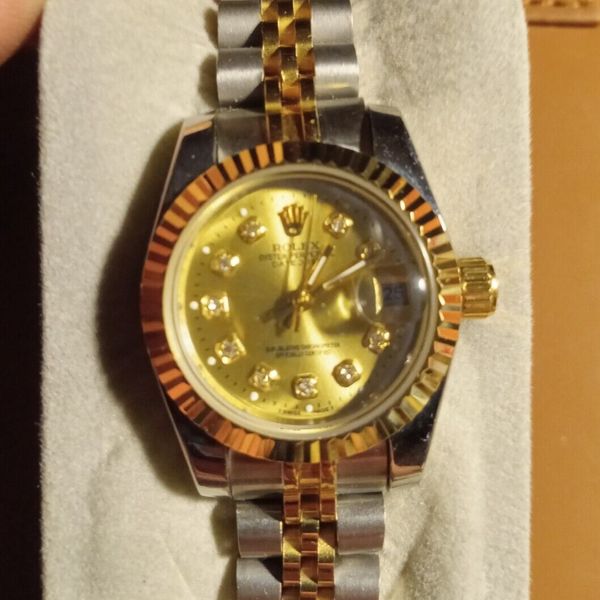 Rolex lady's GENEVE OYSTER PERPETUAL DATEJUST 18KT GOLD DIAMOND WATCH CL5  72200 | WatchCharts Marketplace