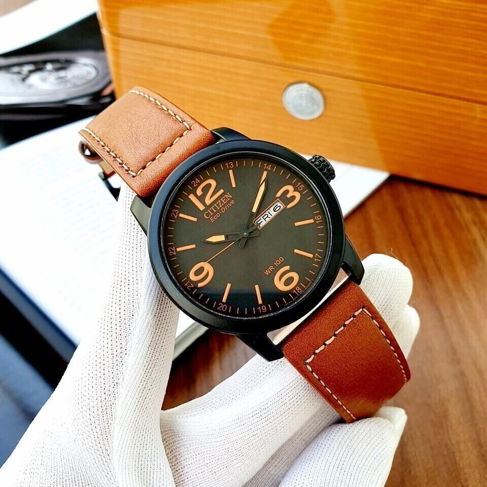 Citizen Men´s Eco-Drive Chandler Black Dial Brown Leather Strap