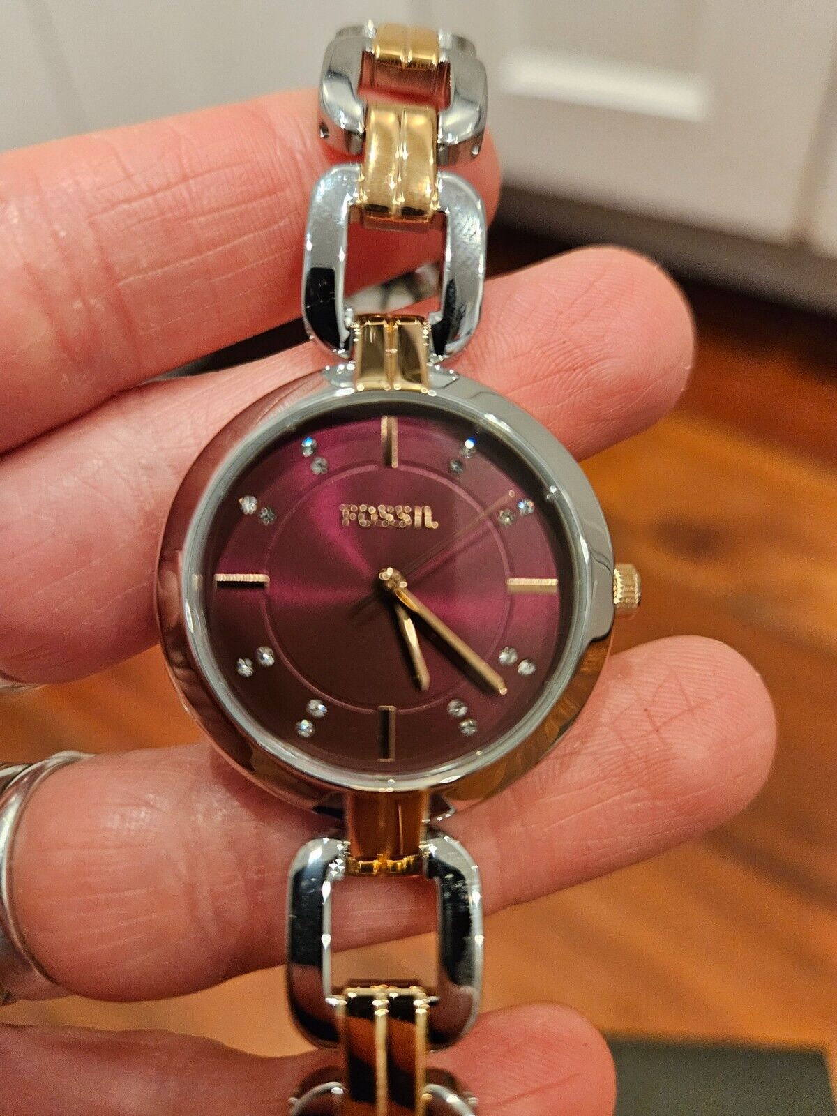 Fossil Kerrigan Crystals Rose Gold Silver Burgundy Women's Watch