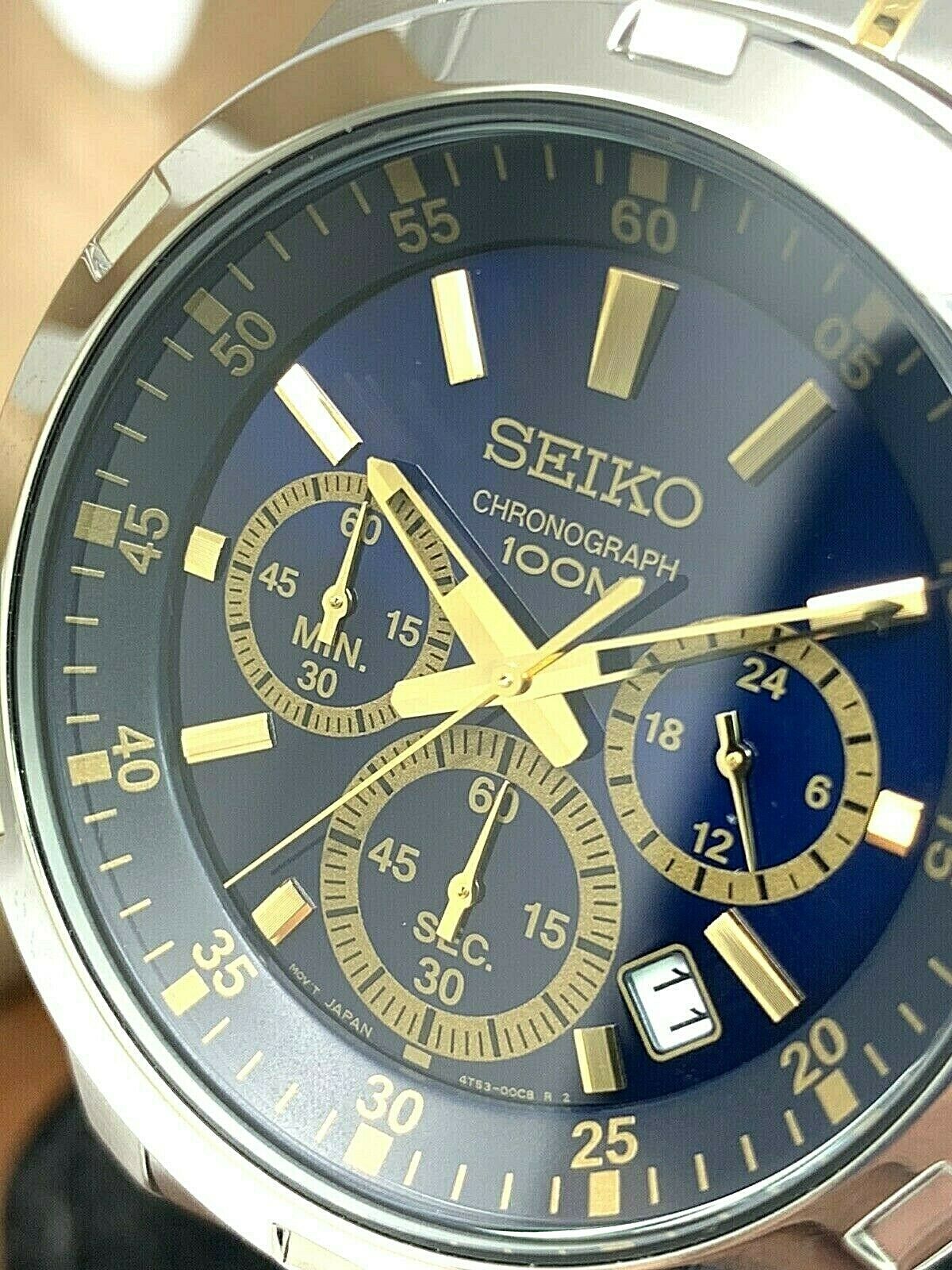 Seiko Mens Watch 4T53-00C0 Quartz Chronograph Two Tone Stainless Steel Blue  Dial | WatchCharts