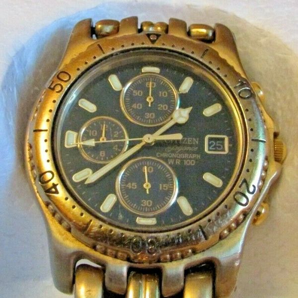 CITIZEN CHRONOGRAPH ゴールド文字盤クォーツ WR100 CITIZEN ELEGANCE CHRONOGRAPH WR 100