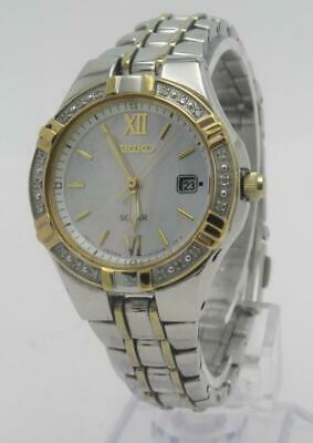 Seiko SUT068 Ladies Solar Date Diamond Accent Mother of Pearl Two Tone  Watch | WatchCharts