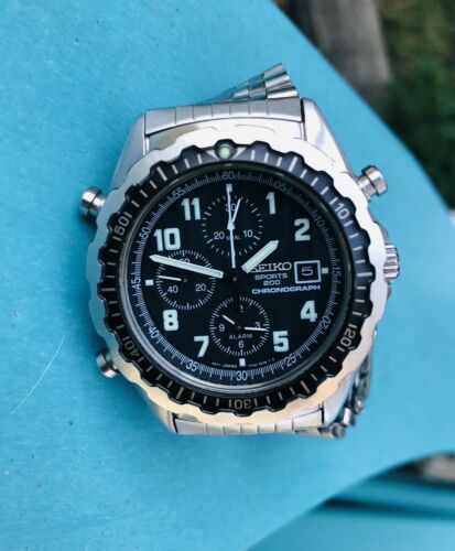 Seiko Sports 200 Chronograph 7t32 7d19 44mm Rare Model