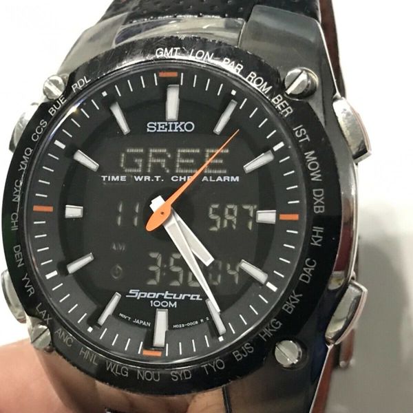 Seiko H023 Mens Chronograph/Dual Watch, World timer Ana/digital