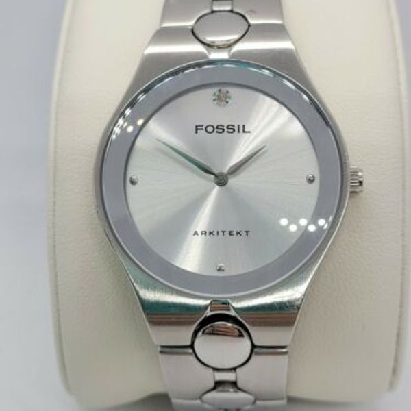 Fossil Mens Arkitekt Silver Tone Watch FS 2856. Clean Design.. New