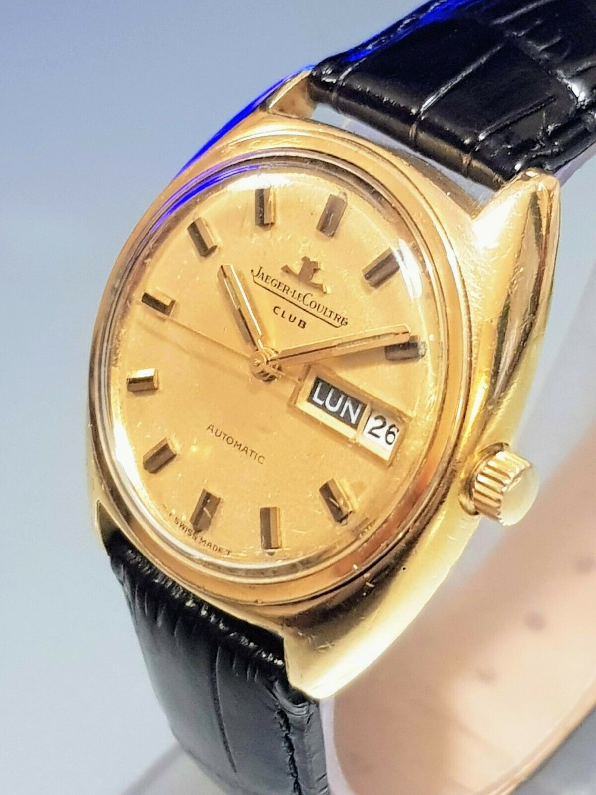 RARE GOLD JAEGER LECOULTRE CLUB AUTOMATIC MEN WATCH DAY DATE 1906