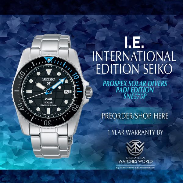 Seiko SNE575 38mm Prospex PADI Edition Solar Dive Watch 