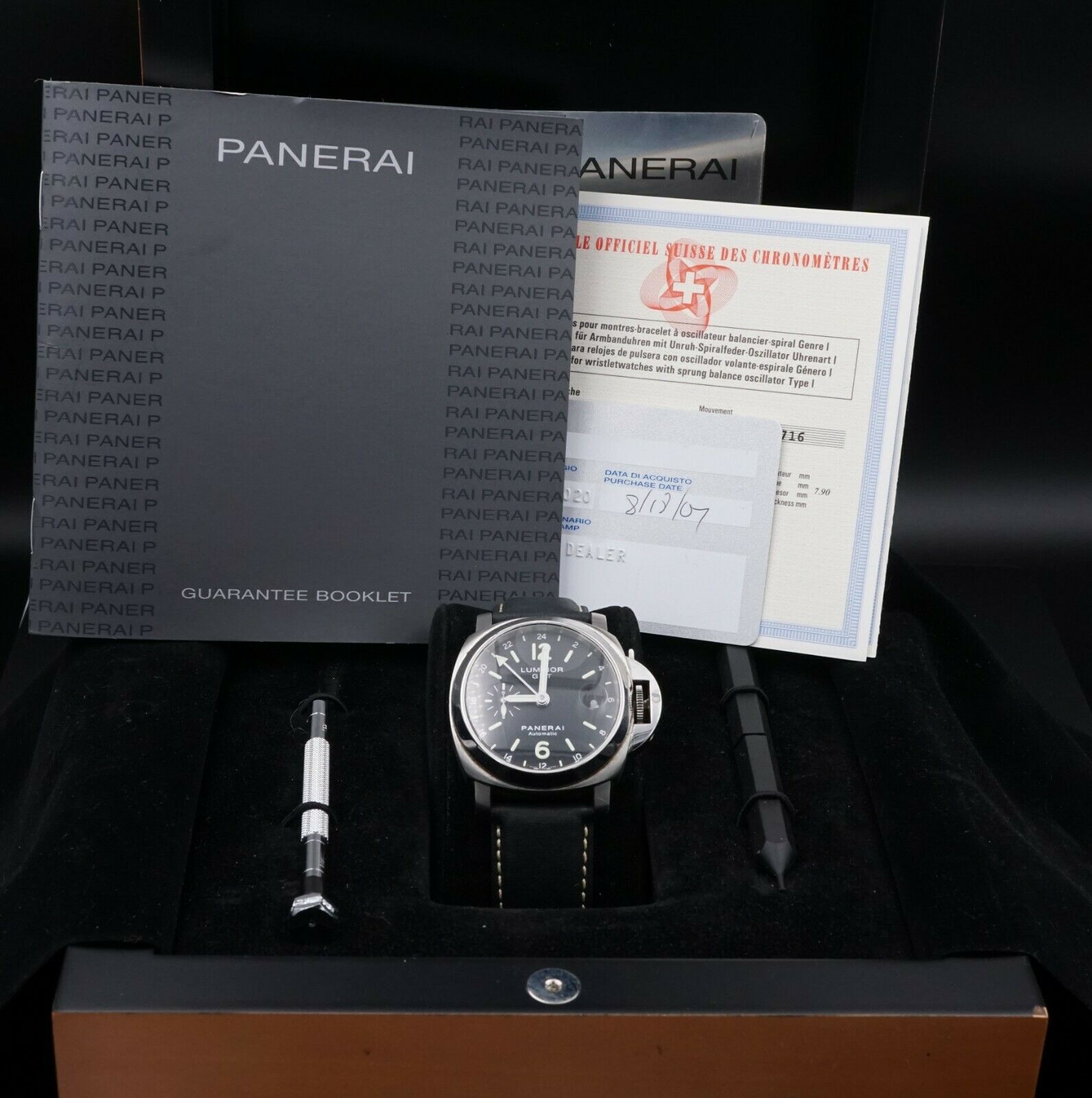 Panerai Luminor GMT PAM 0244 Mens Watch Box Papers 40mm Leather