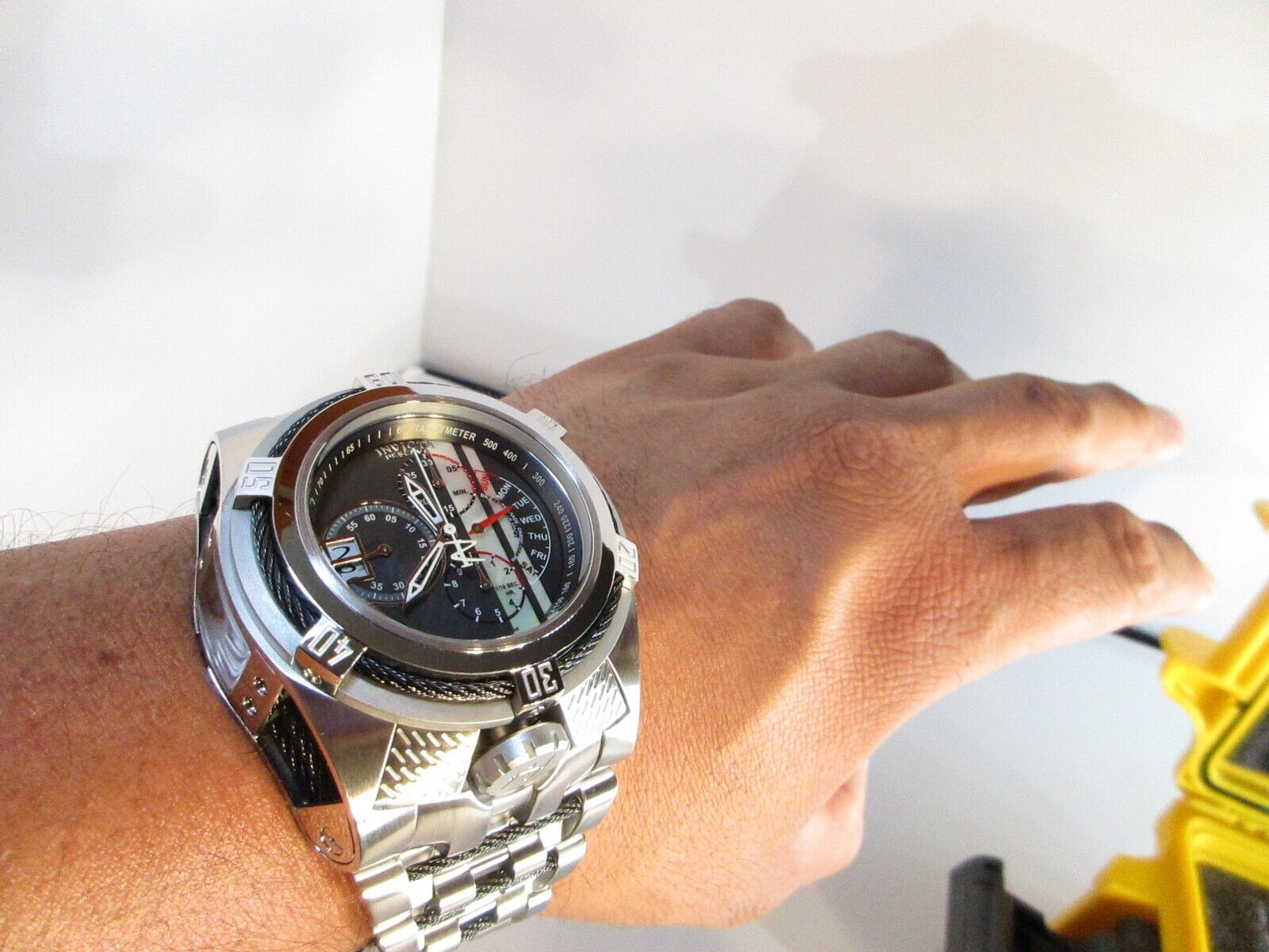 Invicta Tria Racer Reserve Men s 56mm Bolt Zeus Swiss Quartz 3 Time Zones 29837 WatchCharts Marketplace