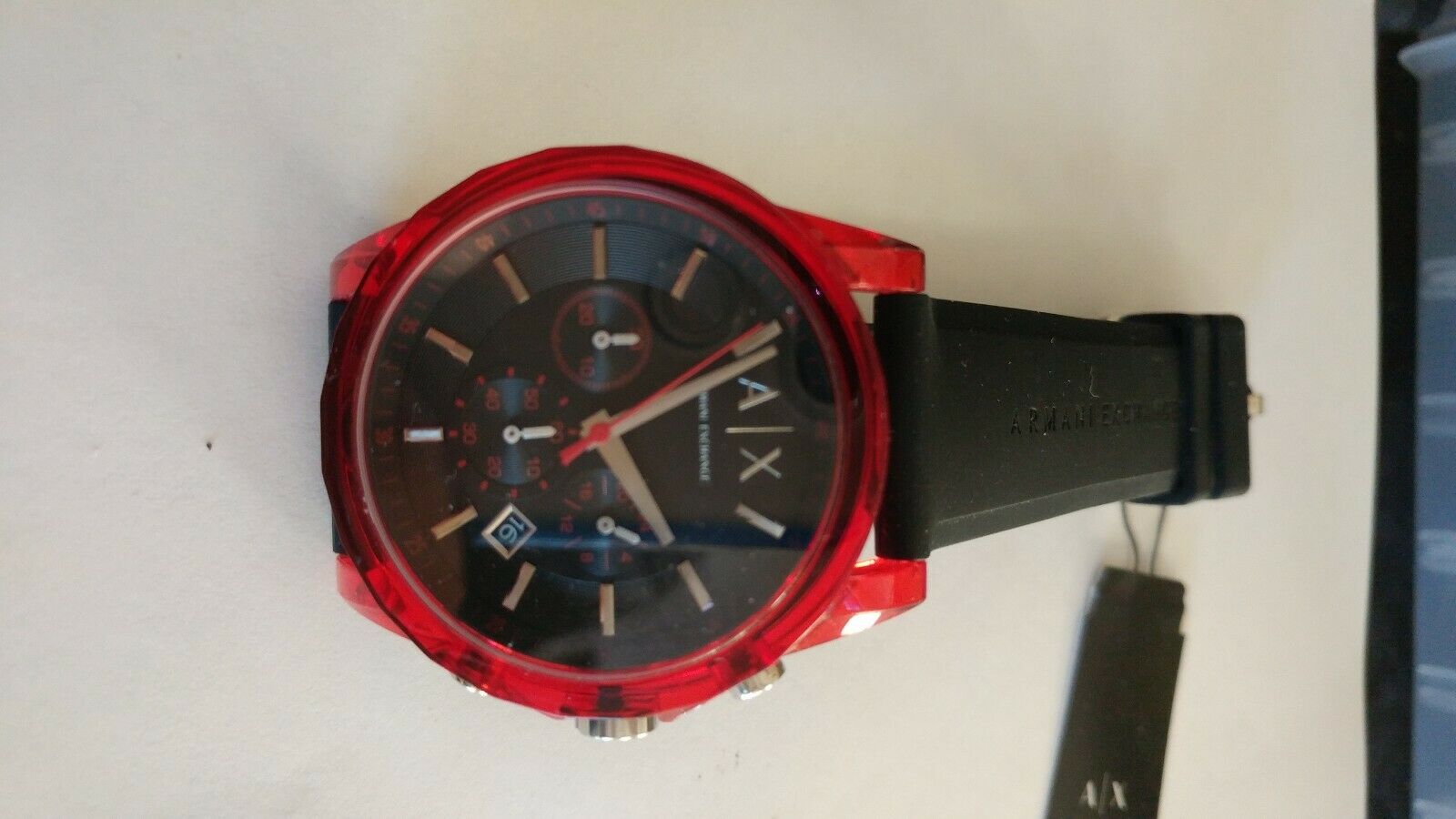 Armani Exchange A X 1338 men s Chronograph Black Red Silicone