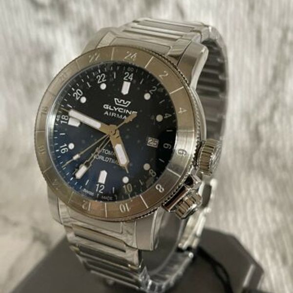 Glycine Airman Watch GL0156, 44mm Dial, Stainless Steel Watch, Aviation