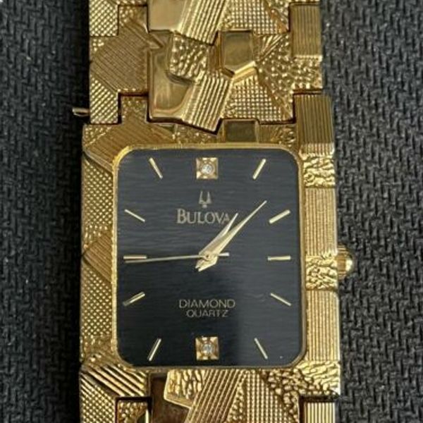 Men's Bulova 18 K Yellow Gold Nugget Diamond Watch 