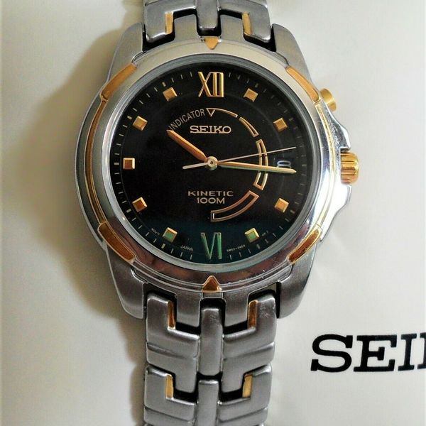 Seiko Kinetic 5M62-0AE0 Black Dial Sapphire Crystal Stainless Watch w ...