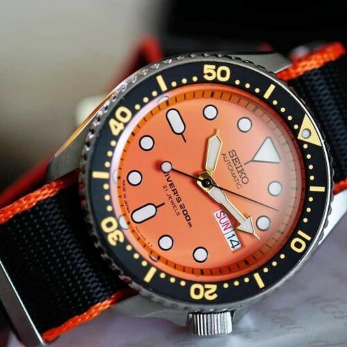 seiko diver orange dial automatic mens watch skx011j1