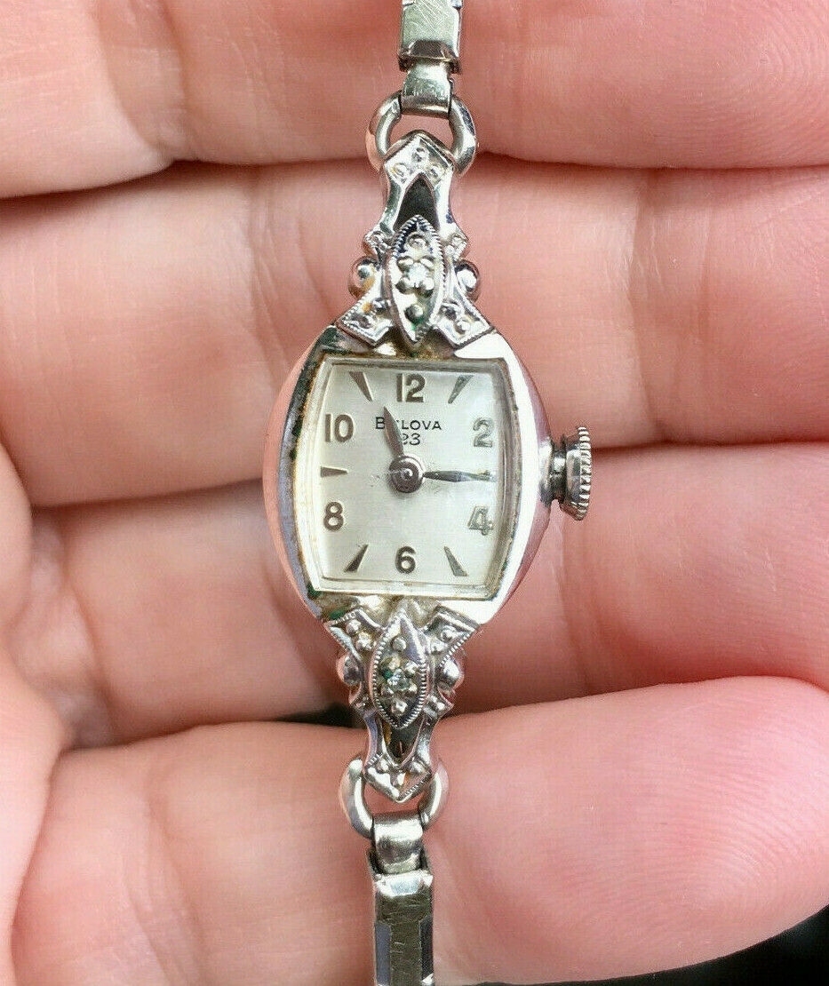 vintage bulova ladies watch with diamonds