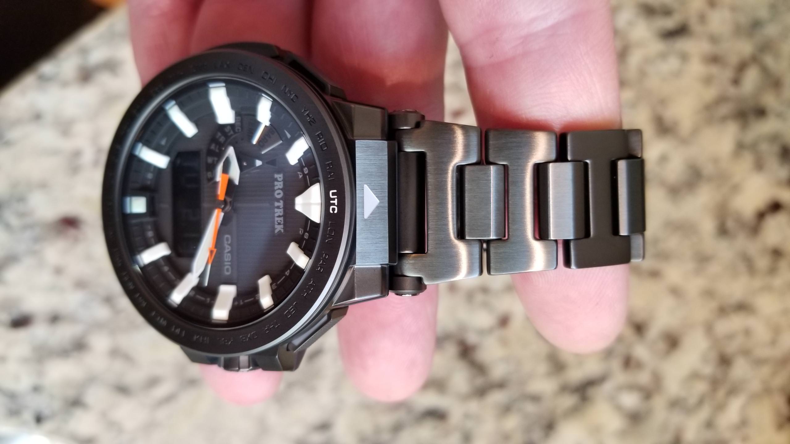 Casio Protrek Manaslu Prx 8000yt Titanium Dlc Tough Solar Multi Band 6 Triple Sensor Tough Movement Watchcharts