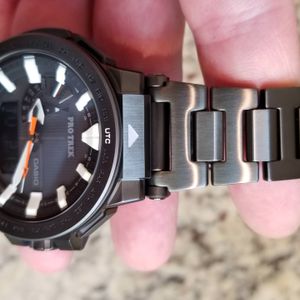 Casio Protrek Manaslu Prx 8000yt Titanium Dlc Tough Solar Multi Band 6 Triple Sensor Tough Movement Watchcharts