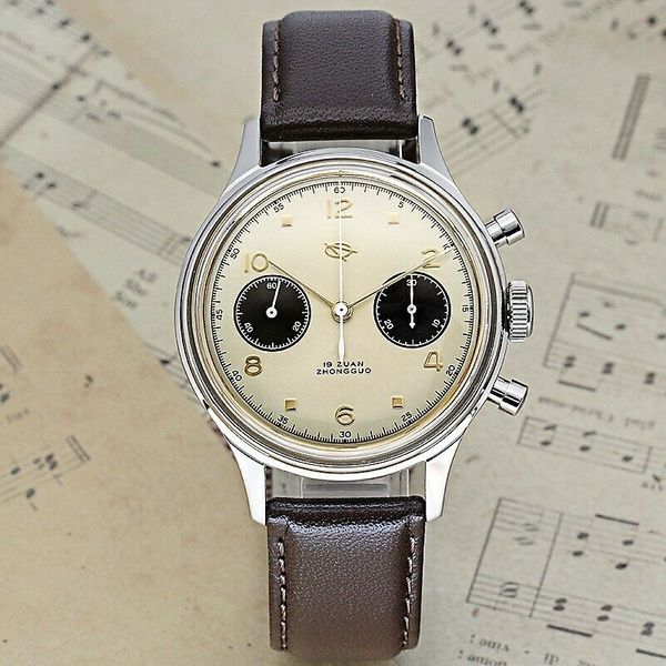 1963 Seagull Hked Beige Dial Chronograph Column Wheel Watch St1901 