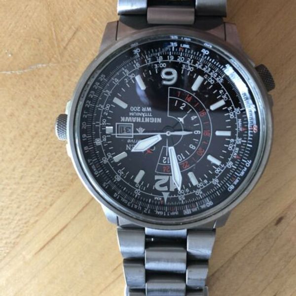 Citizen EcoDrive Nighthawk Titanium WR200 Watch B877S025796 Stainless