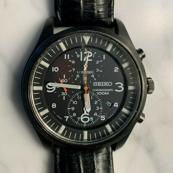 Men's SEIKO 7T92 Black Chronograph 100M Water Resistant Leather Band New  Battery | WatchCharts