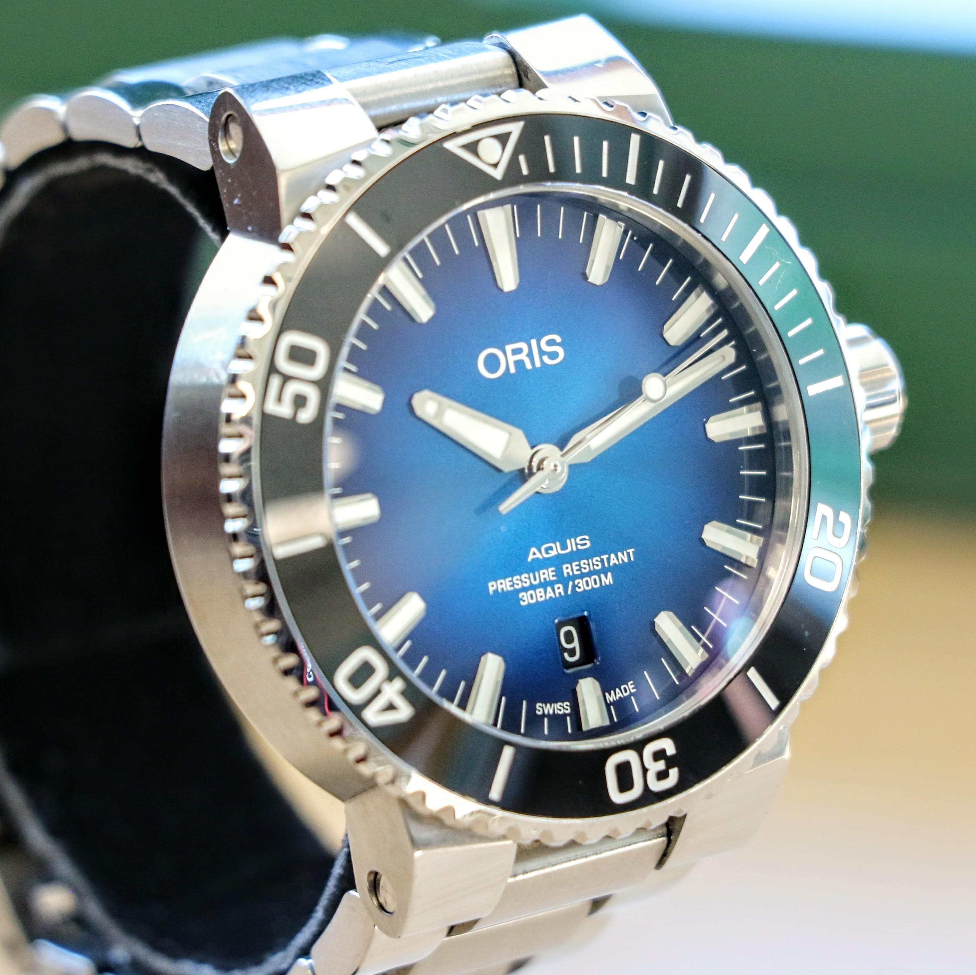 WTS ORIS AQUIS Date Automatic Watch 7730 Dive Wristwatch Blue