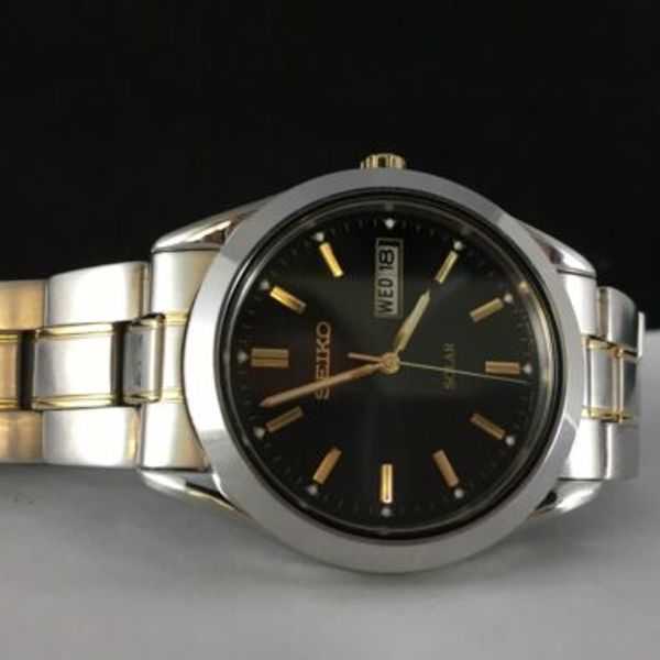 Seiko Men's Solar Two Tone Stainless Steel Watch - SNE047 MSRP: $ |  WatchCharts