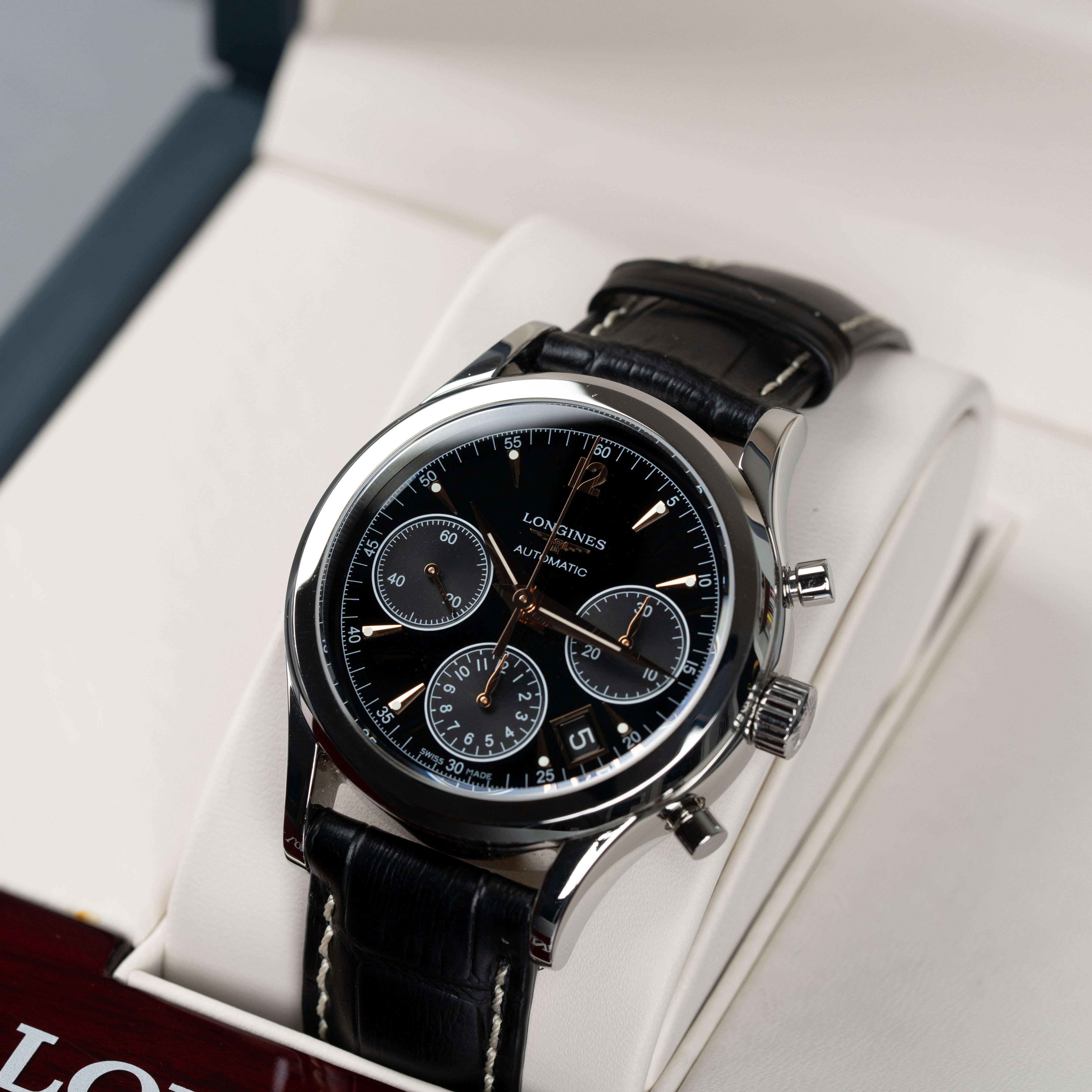 WTS WTT Longines Heritage Chronograph 39mm Black Dial Black Brown