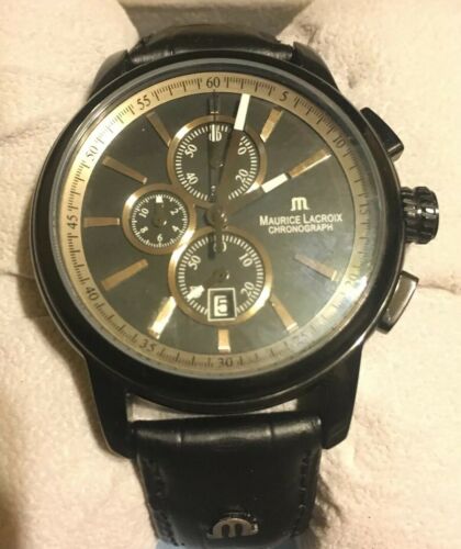 Maurice Lacroix Chronograph Black w Leather Band AL64769 Swiss