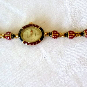 Joan Rivers Red and Gold Enamel Bangle Watch Joan Rivers Gold Band Wristwatches for sale | eBay main image 4