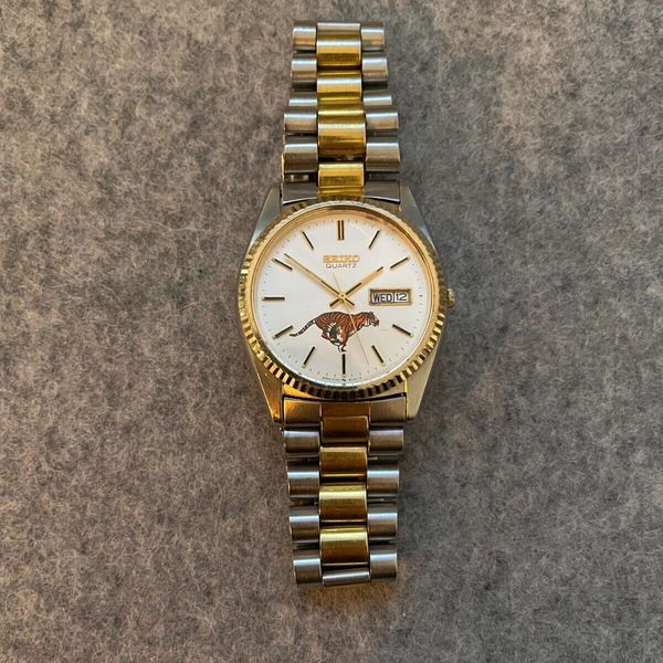 RARE Vintage Seiko Tiger Exxon - Two Tone Gold Silver Day Date Watch ...