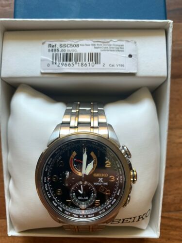 seiko men's solar chronograph prospex world time stainless steel bracelet watch 42mm ssc508