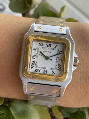 Cartier Santos Galbee Watch Automatic Gold Steel Mens 29mm Swiss