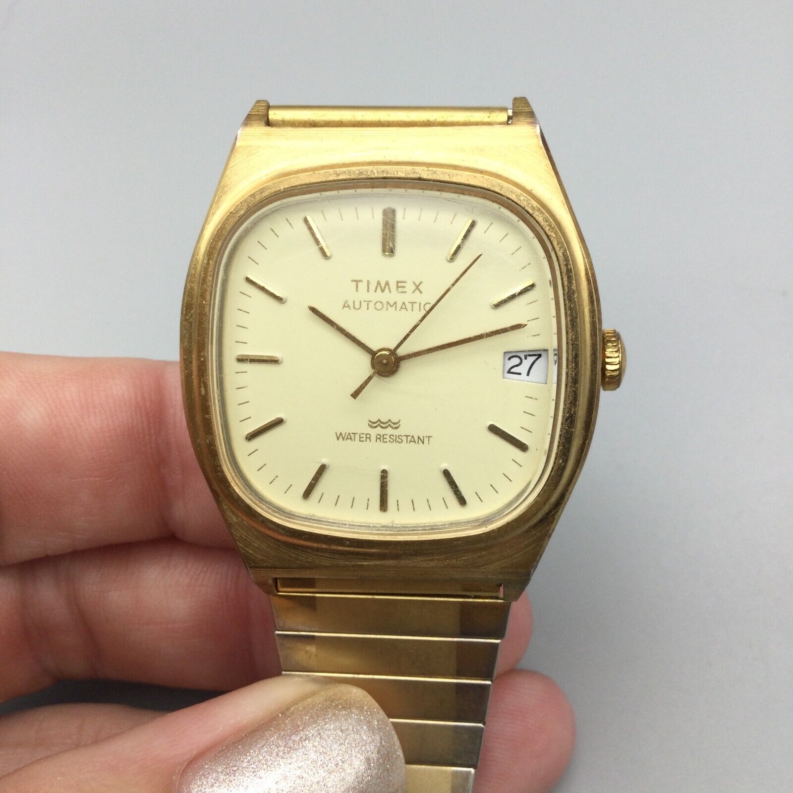 Vintage Timex Watch Men 34mm Gold Tone Date Square Stretch  display picture 2