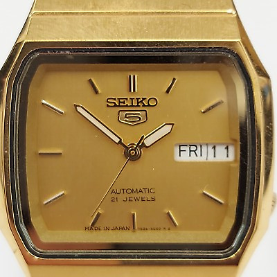 Seiko 5 Watch Gents 7S26-00R0 Automatic Gold Tone Bracelet