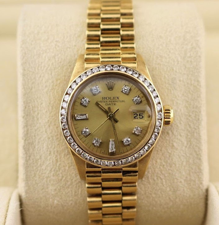 1981 Rolex Ladies Date 6917 Champagne Diamond Dial Bezel 18kt