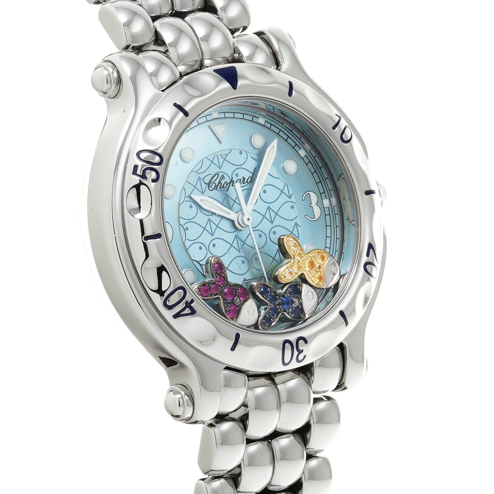 Used Chopard Happy Sport Happy Fish 27 8921 402 Light Blue Ladies