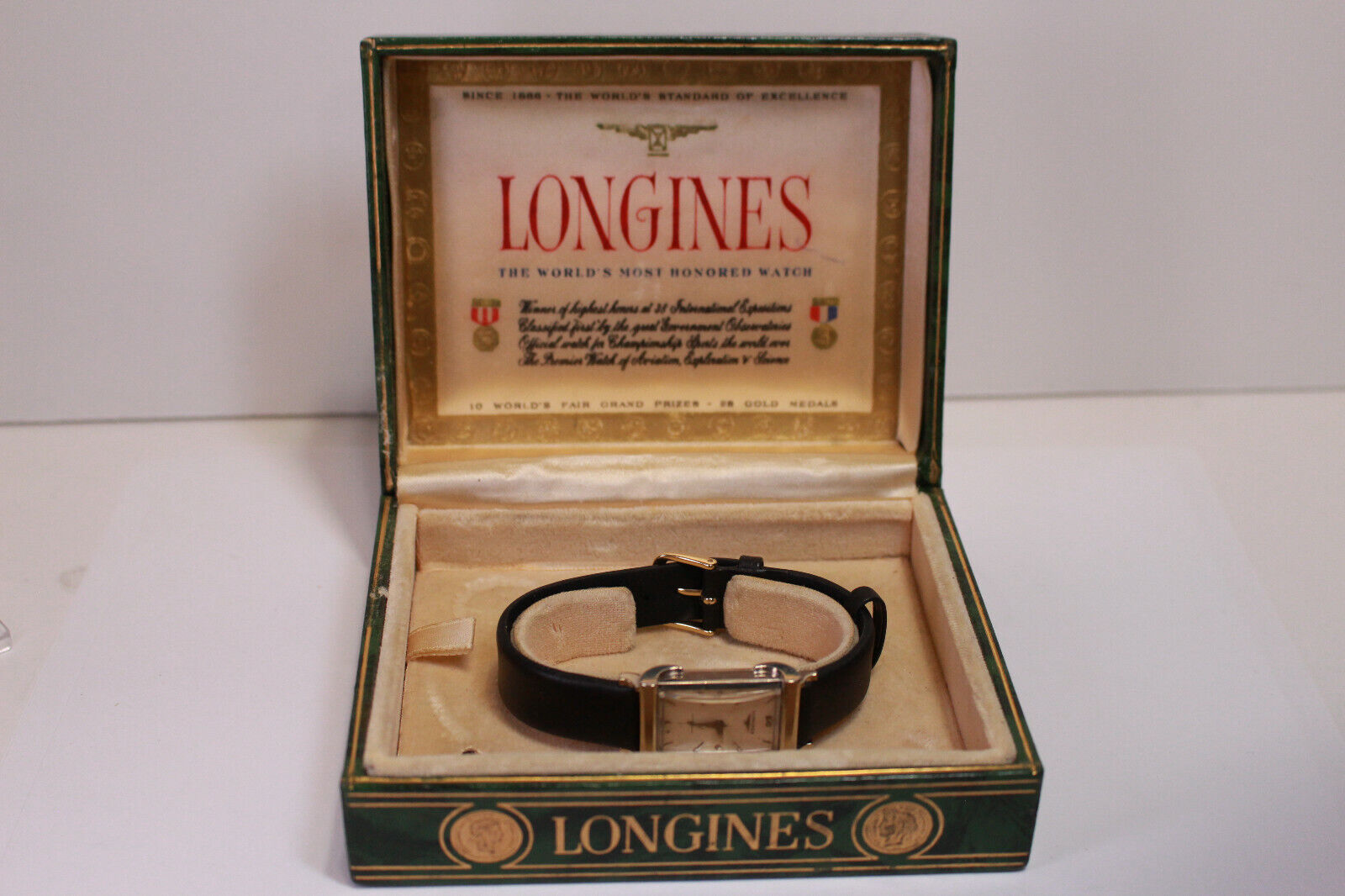 Vintage Longines 14k White Gold Curved Fancy Lugs Rectangular