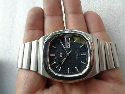 RARE VINTAGE SQUARE SS BLUE DIAL 7019 5140 SEIKO 5 MEN S AUTOMATIC