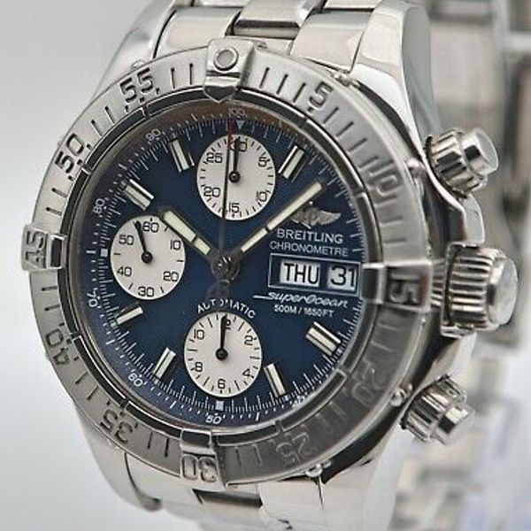Breitling Chrono Superocean Stainless Steel A Blue Dial Men S Watch Coa Watchcharts
