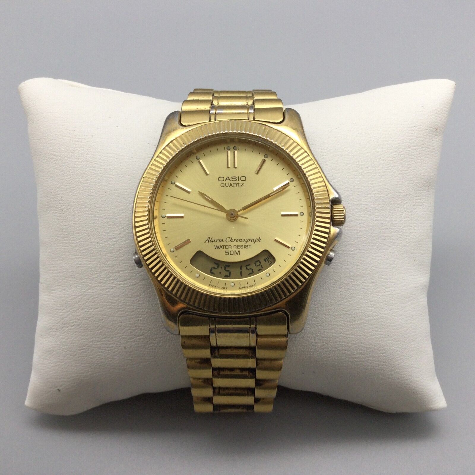 Vintage Casio Watch Men Gold Tone Alarm Chronograph 388 AQ