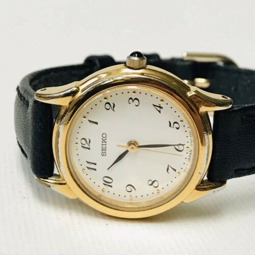 Seiko Classic Gold Black Leather V701-1930 Women's Watch Fresh Battery  GREAT!! | WatchCharts