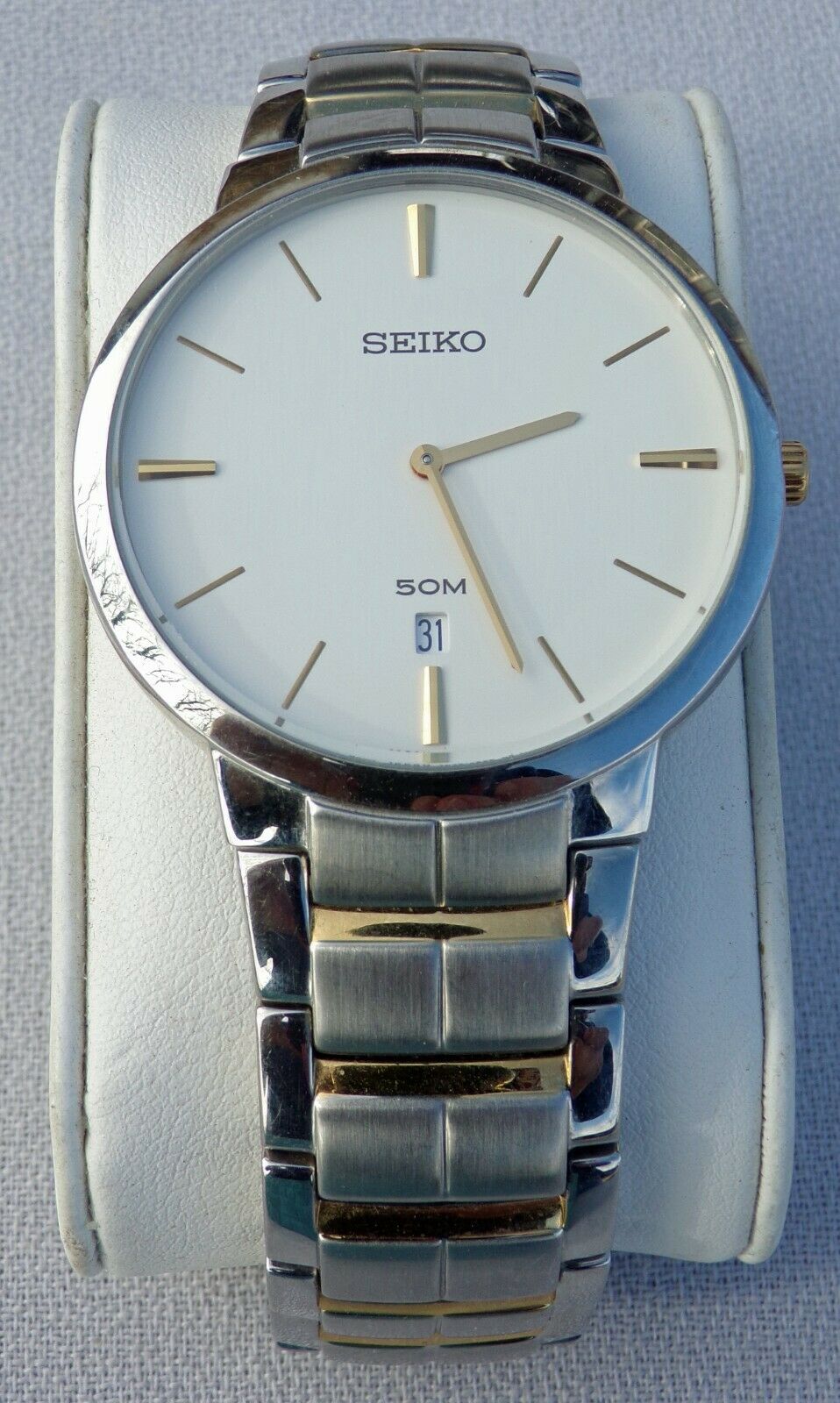 ranan　7月① Seiko Tank Watch Men 34mm White Dial Silver Tone Date