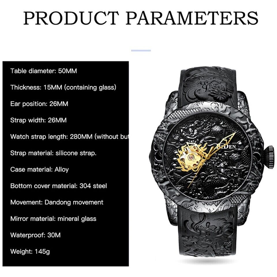 Men's Luxury Watch 3D Dragon Mechanical Automatic Designer Luxury