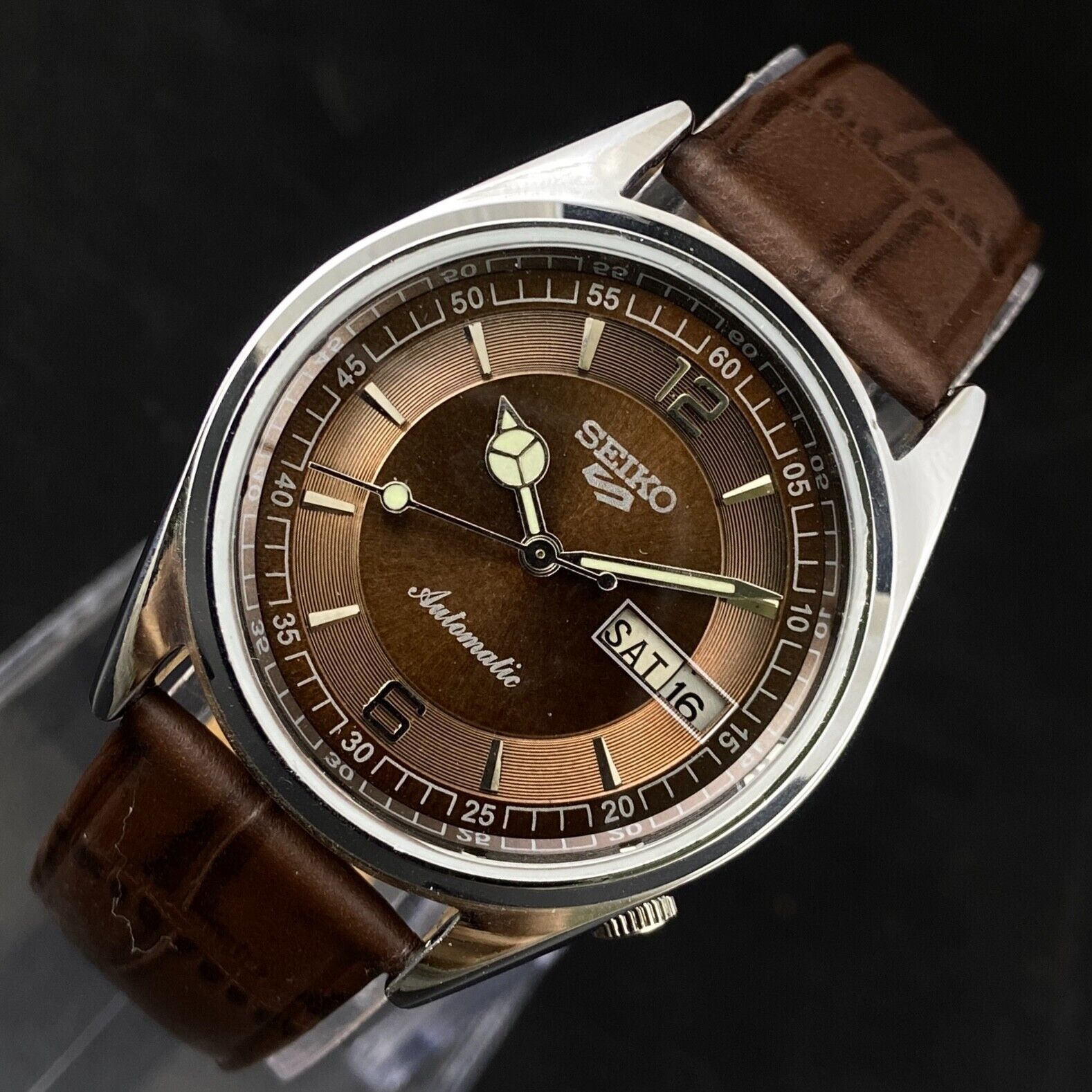 Vintage Seiko Automatic Mens Watch 38mm Brown Dial 17j 6309-7009 Day Date 7.25\
